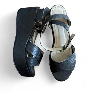 Custom platform black leather strappy sandals